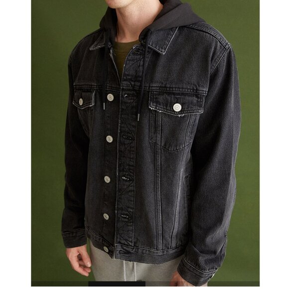 PACSUN Black Classic Hooded Trucker Denim Coat Jacket Men's/Unisex Small - Picture 2 of 12